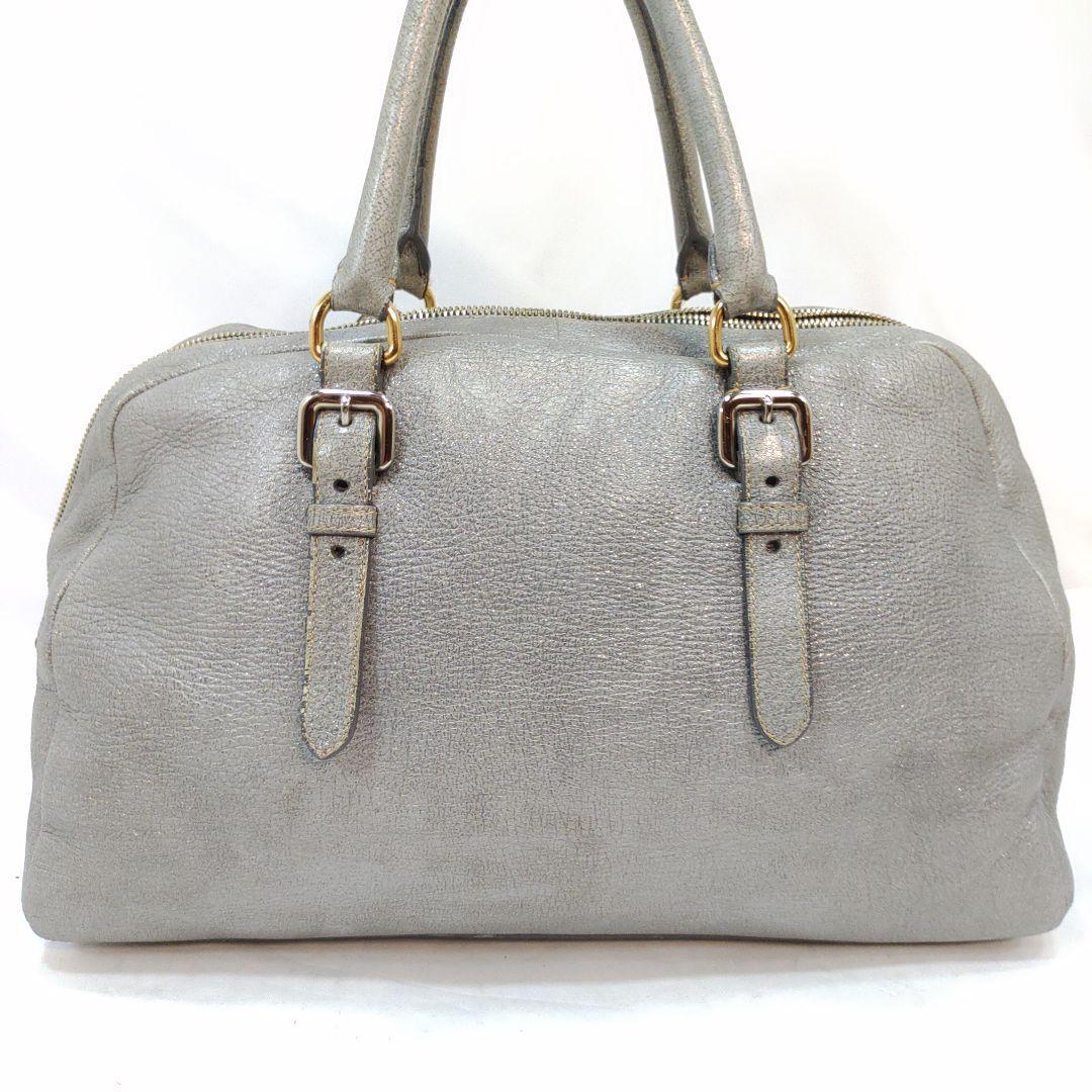 プラダ ミニボストンバッグ ハンドバッグ レザー A4可 シルバー ギャラ付