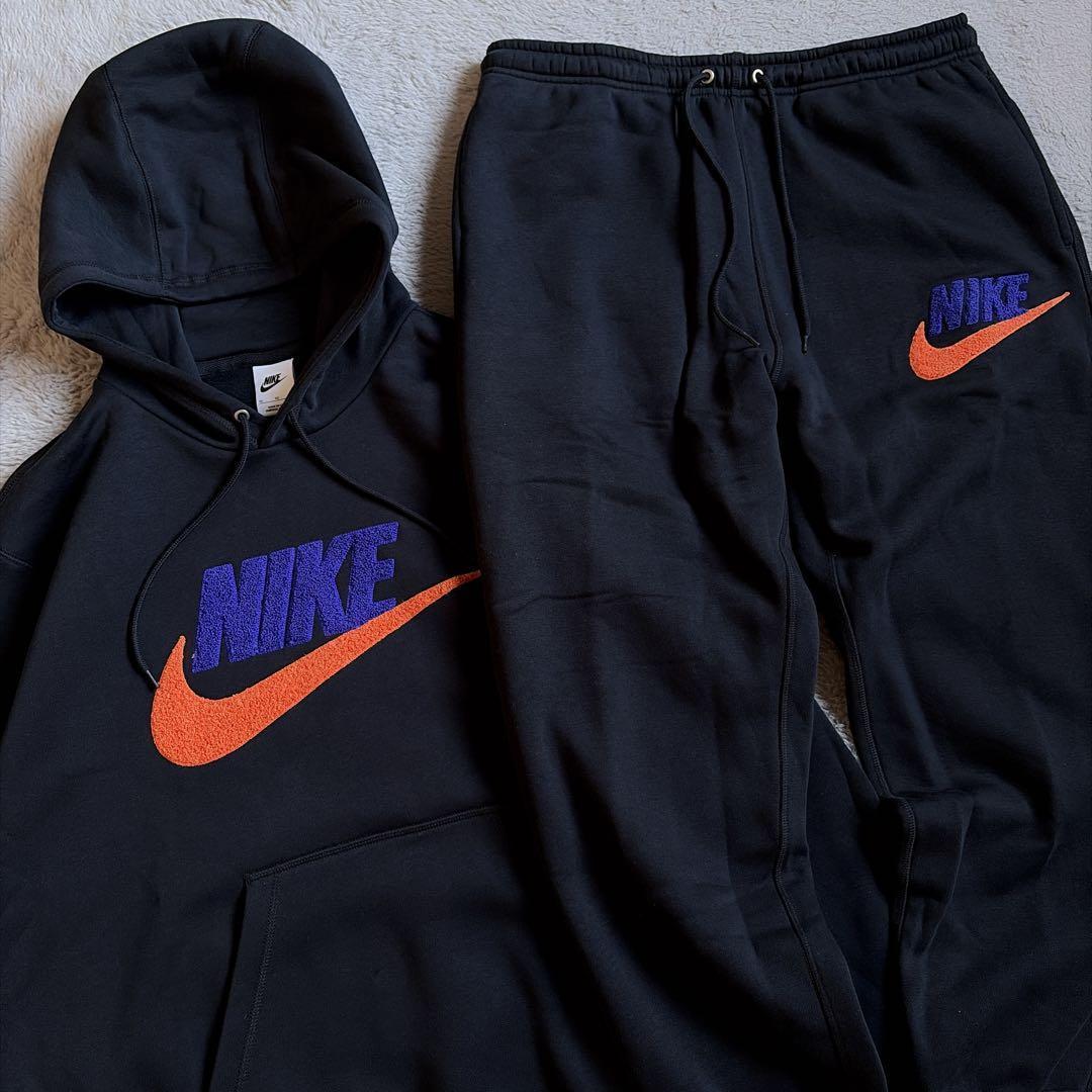 新品 ナイキ ロゴ刺繍 セットアップ 上下セット ブラック オレンジ L