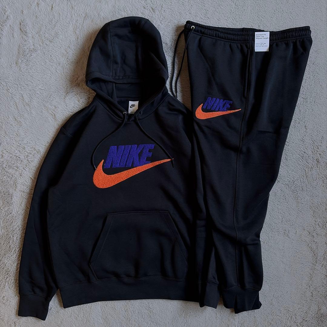 新品 ナイキ ロゴ刺繍 セットアップ 上下セット ブラック オレンジ L