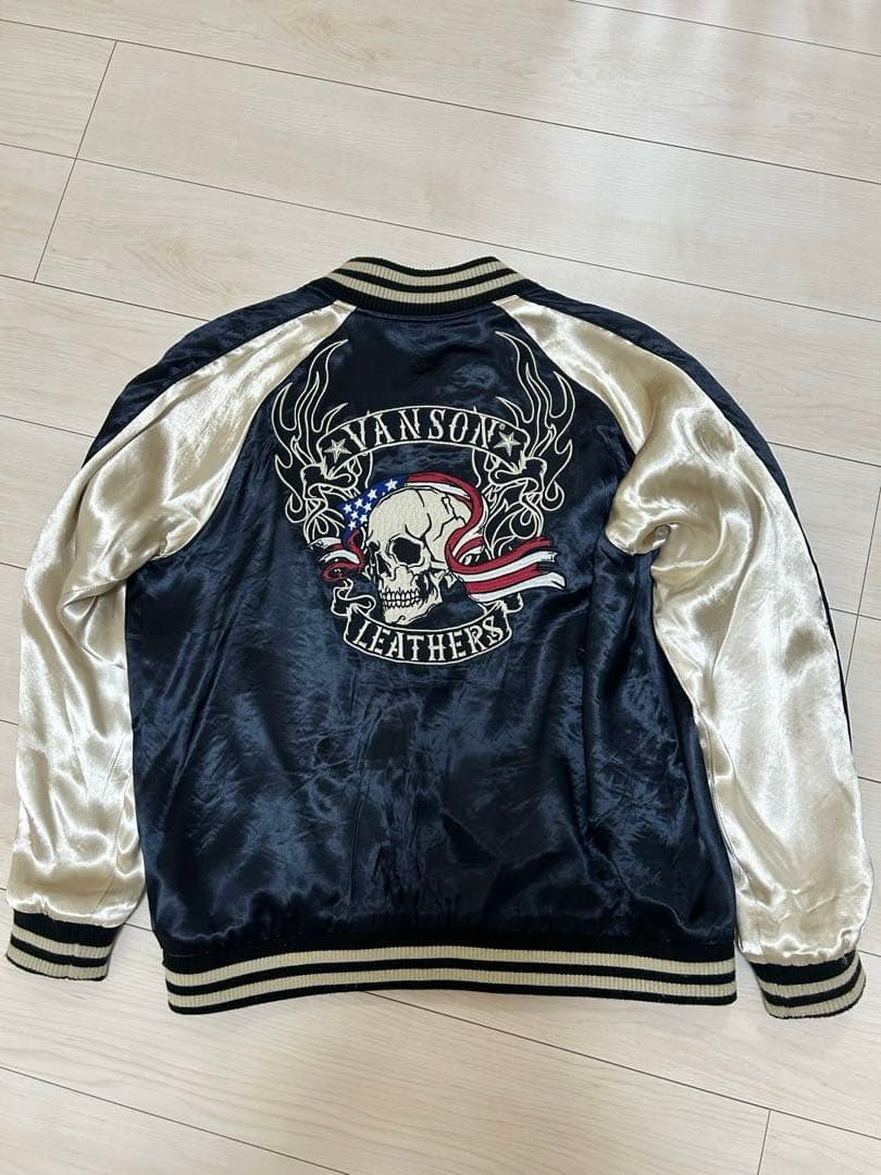 美品　VANSON バンソン　刺繍スカジャン リバーシブル　ネイビー レッド