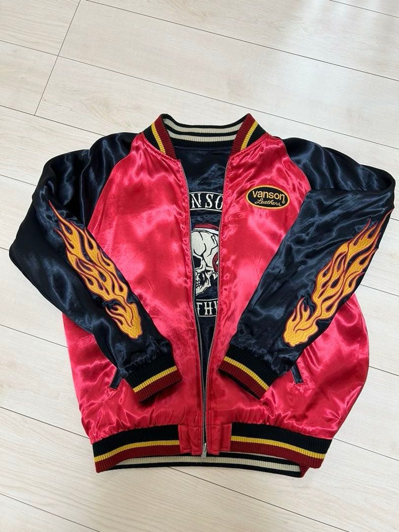美品　VANSON バンソン　刺繍スカジャン リバーシブル　ネイビー レッド