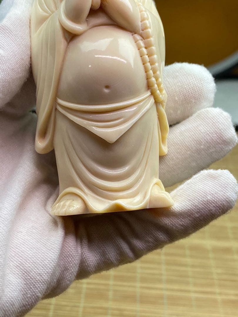 天然マンモス牙精巧な手作り彫刻招財弥勒 置物