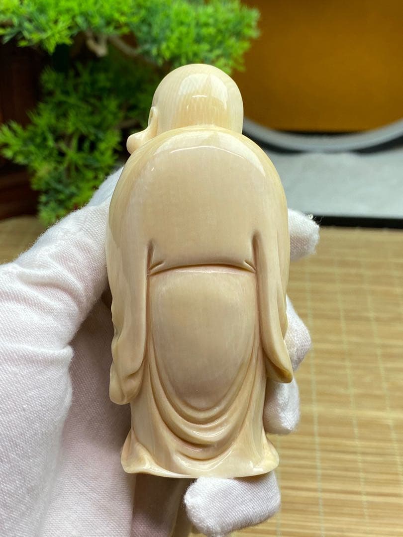 天然マンモス牙精巧な手作り彫刻招財弥勒 置物
