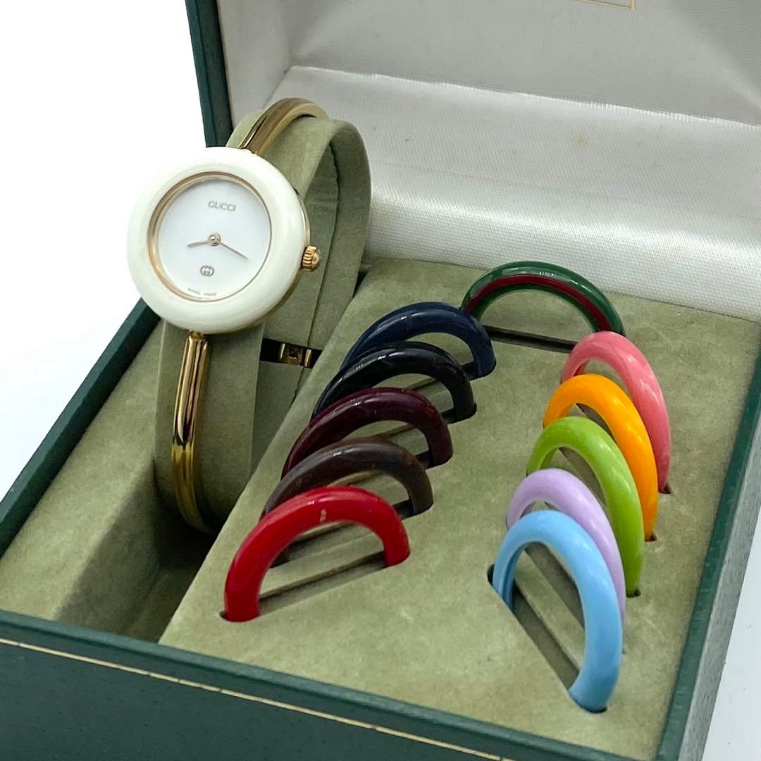 極良品☆稼働　GUCCI チェンジベゼル　新品電池　レディース腕時計