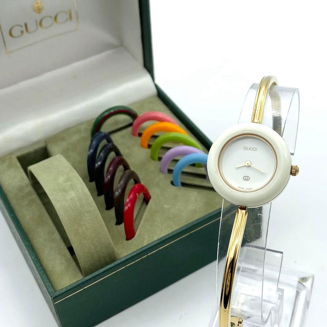 極良品☆稼働　GUCCI チェンジベゼル　新品電池　レディース腕時計