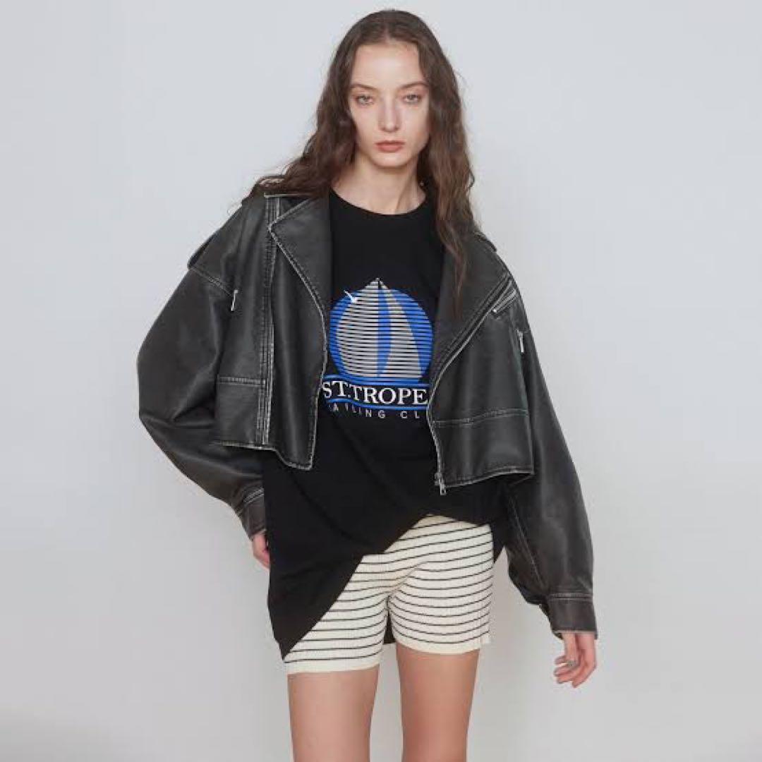 ヴィンテージウォッシュ　ECOレザーライダース ショートジャケット