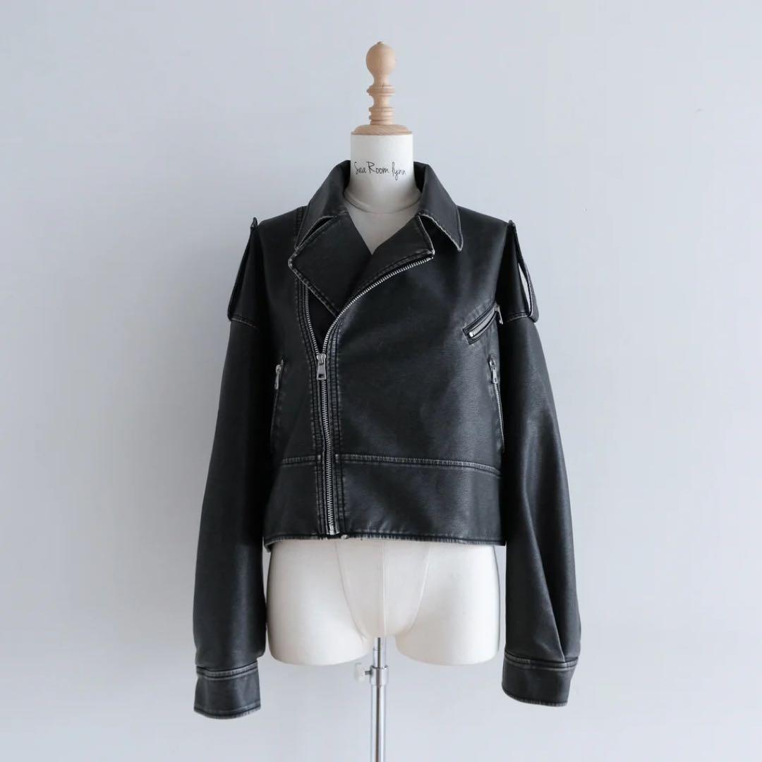 ヴィンテージウォッシュ　ECOレザーライダース ショートジャケット