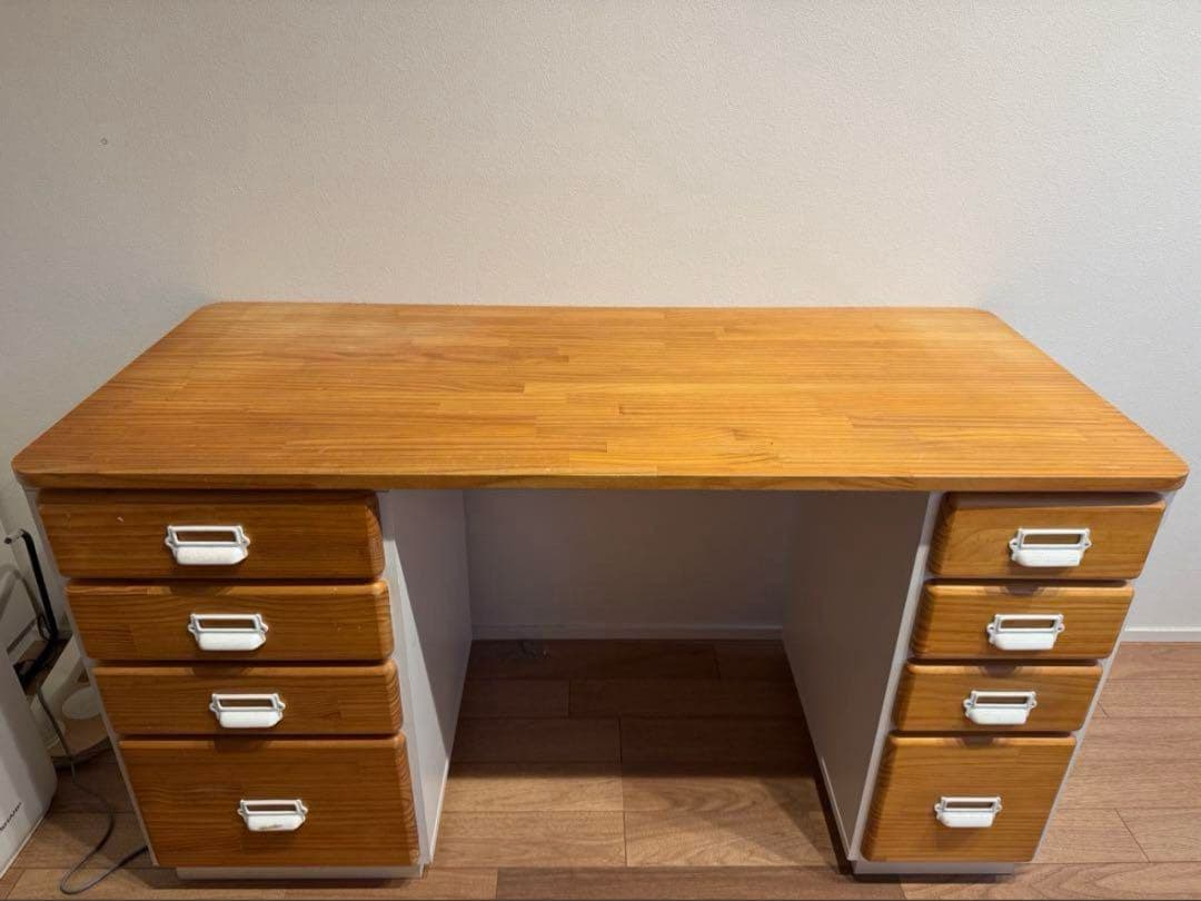 モモハウス デスク 両袖引き出し付き ホワイト×ナチュラル 幅122cm