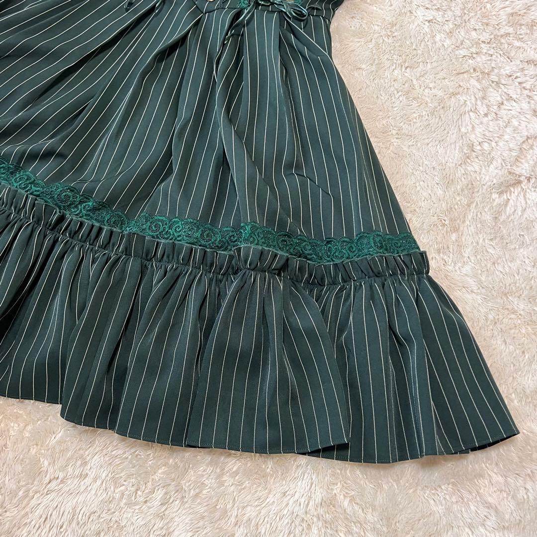 美品✨ OZZ ANGELO クラシック編み上げワンピース ストライプ グリーン