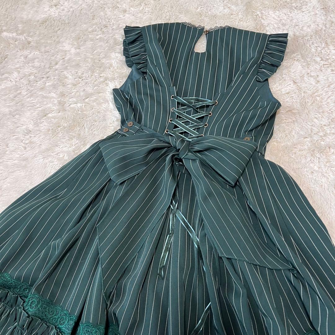 美品✨ OZZ ANGELO クラシック編み上げワンピース ストライプ グリーン