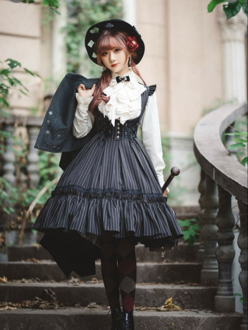 美品✨ OZZ ANGELO クラシック編み上げワンピース ストライプ グリーン