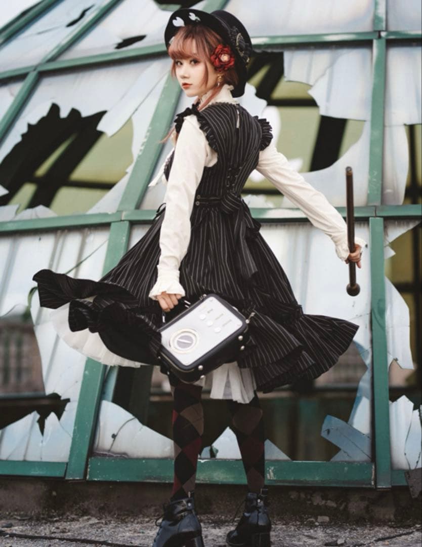 美品✨ OZZ ANGELO クラシック編み上げワンピース ストライプ グリーン