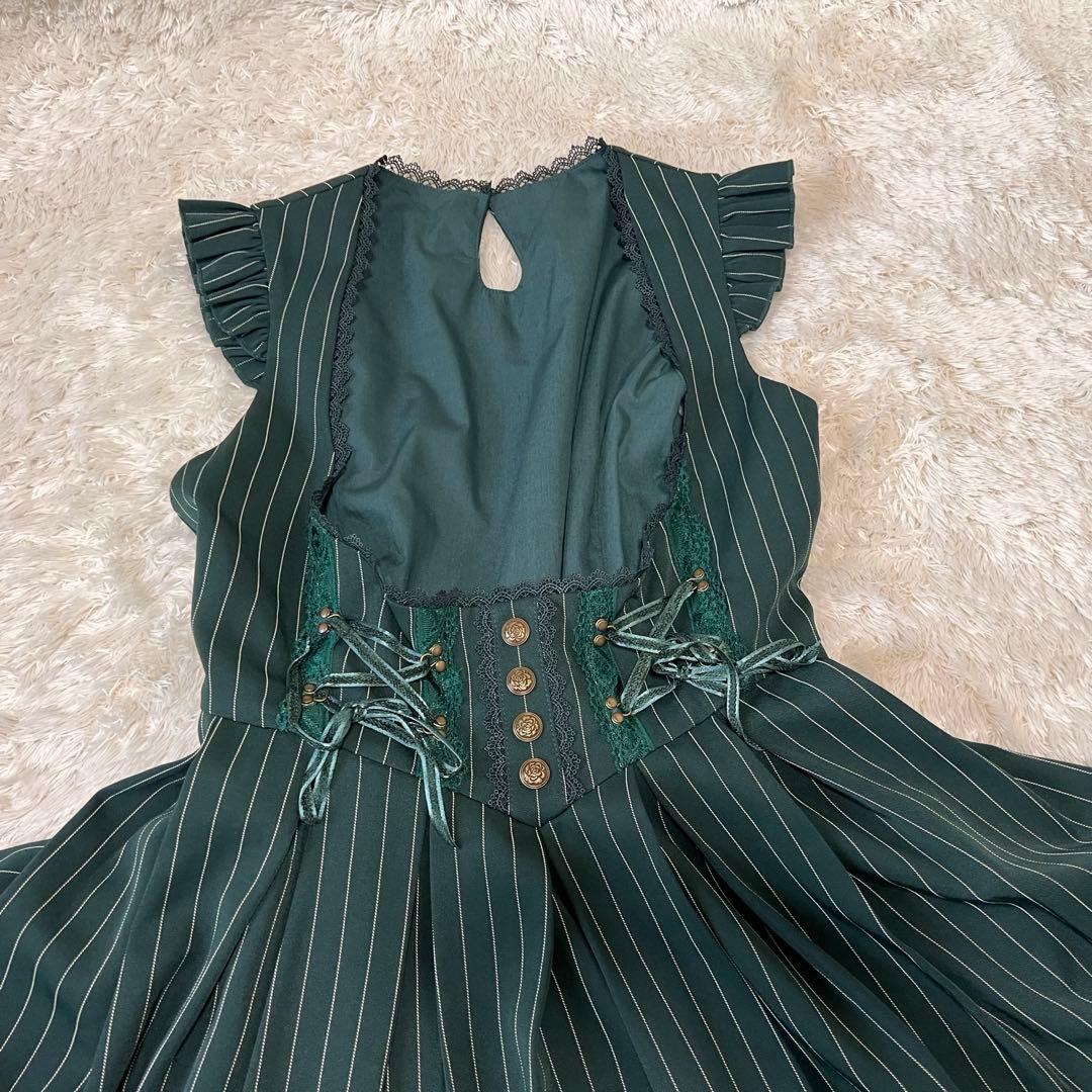 美品✨ OZZ ANGELO クラシック編み上げワンピース ストライプ グリーン