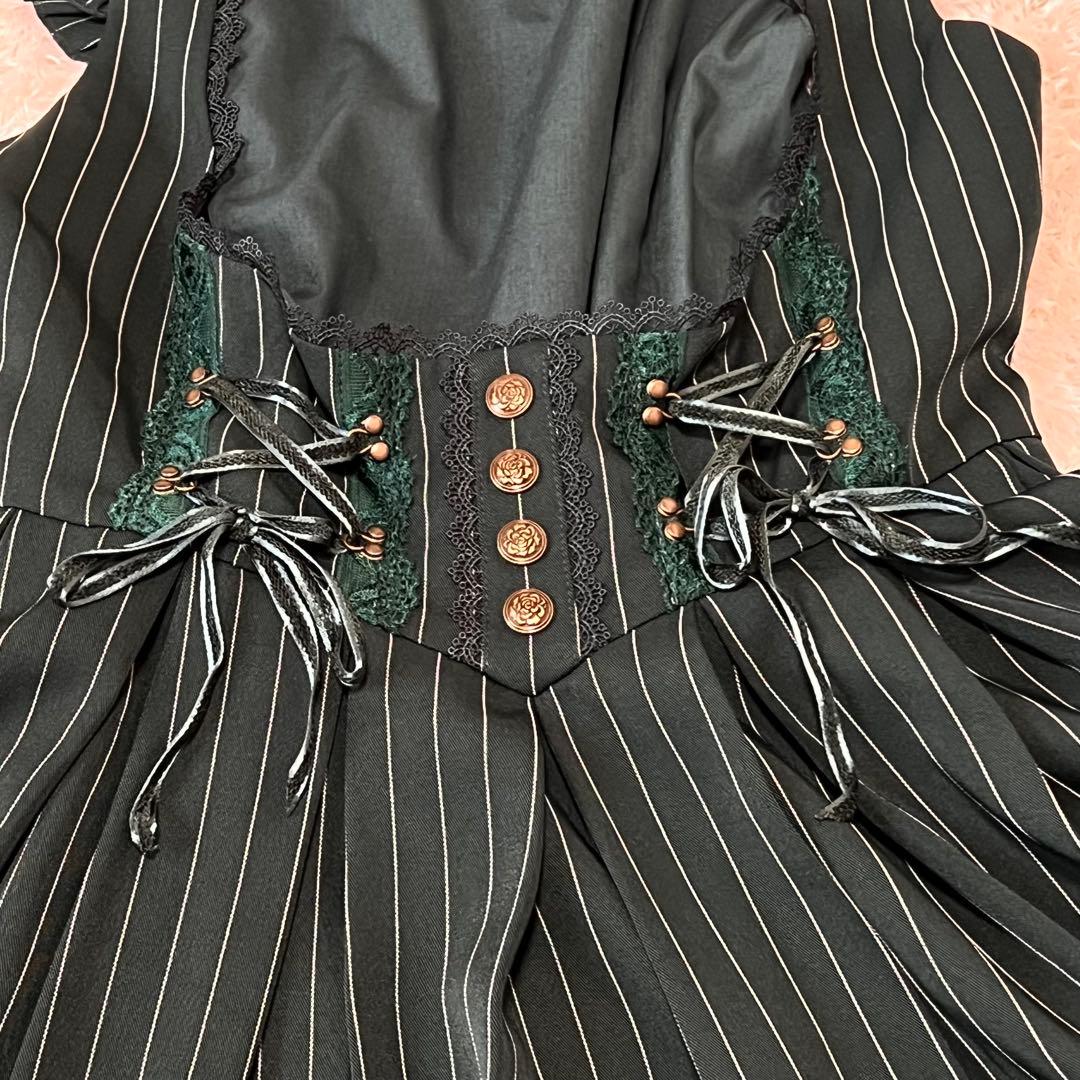 美品✨ OZZ ANGELO クラシック編み上げワンピース ストライプ グリーン