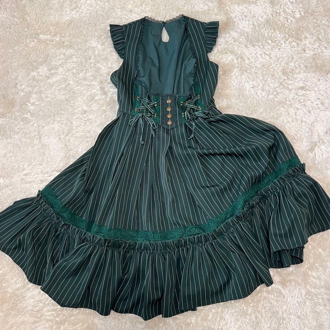 美品✨ OZZ ANGELO クラシック編み上げワンピース ストライプ グリーン