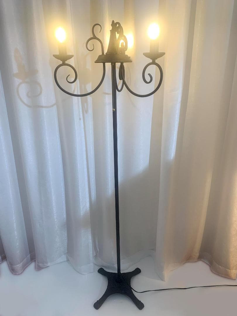直接引取 美品 アンティーク フロアランプ シャンデリア ブラック アイアン