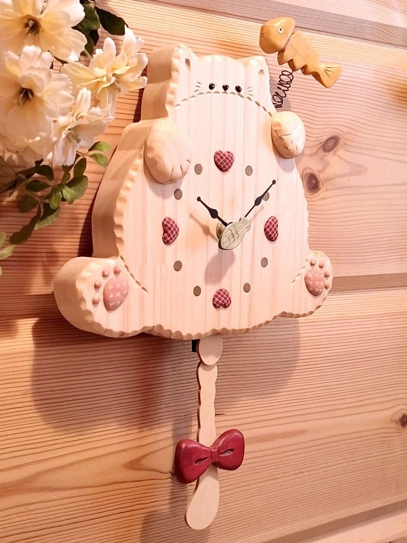 ⭐️アメリカンカントリー雑貨❤️ぷっくり肉球猫(=^・^=)ちゃんの振り子時計