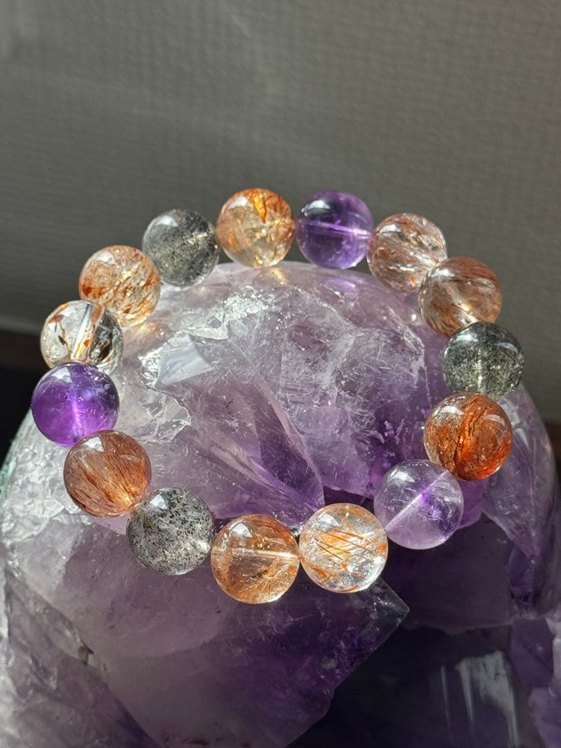 天然スーパーセブンブレスレット　14mm 天然石 パワーストーン