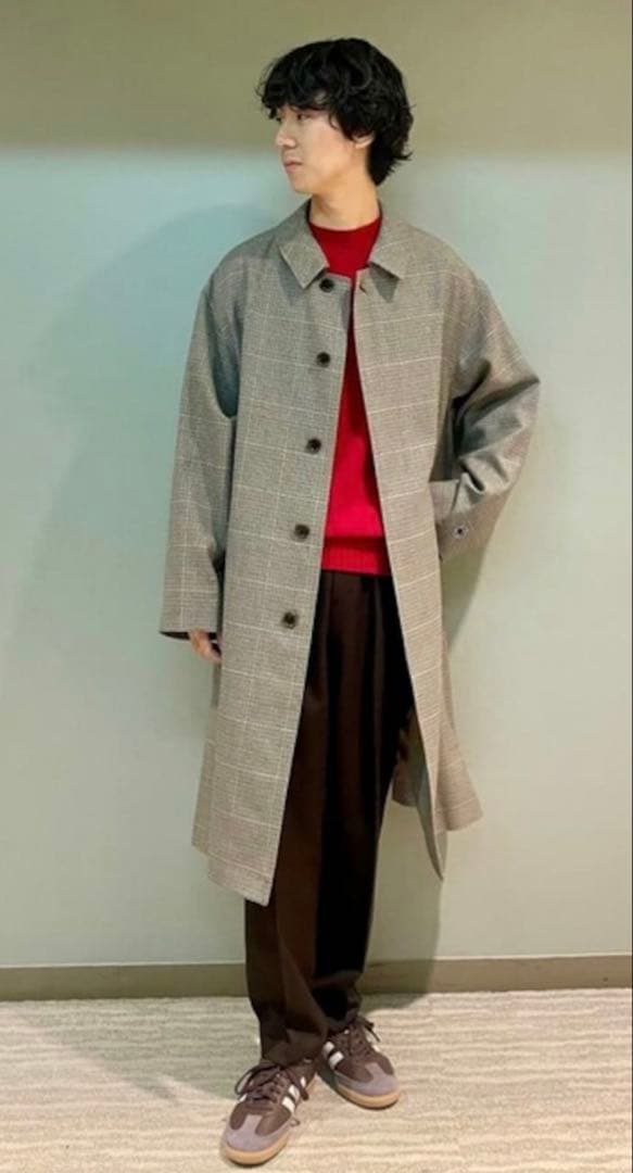 ぴ*ー様 新品★オーシバル★ウールチェックバルマカーンコート★ベージュ4