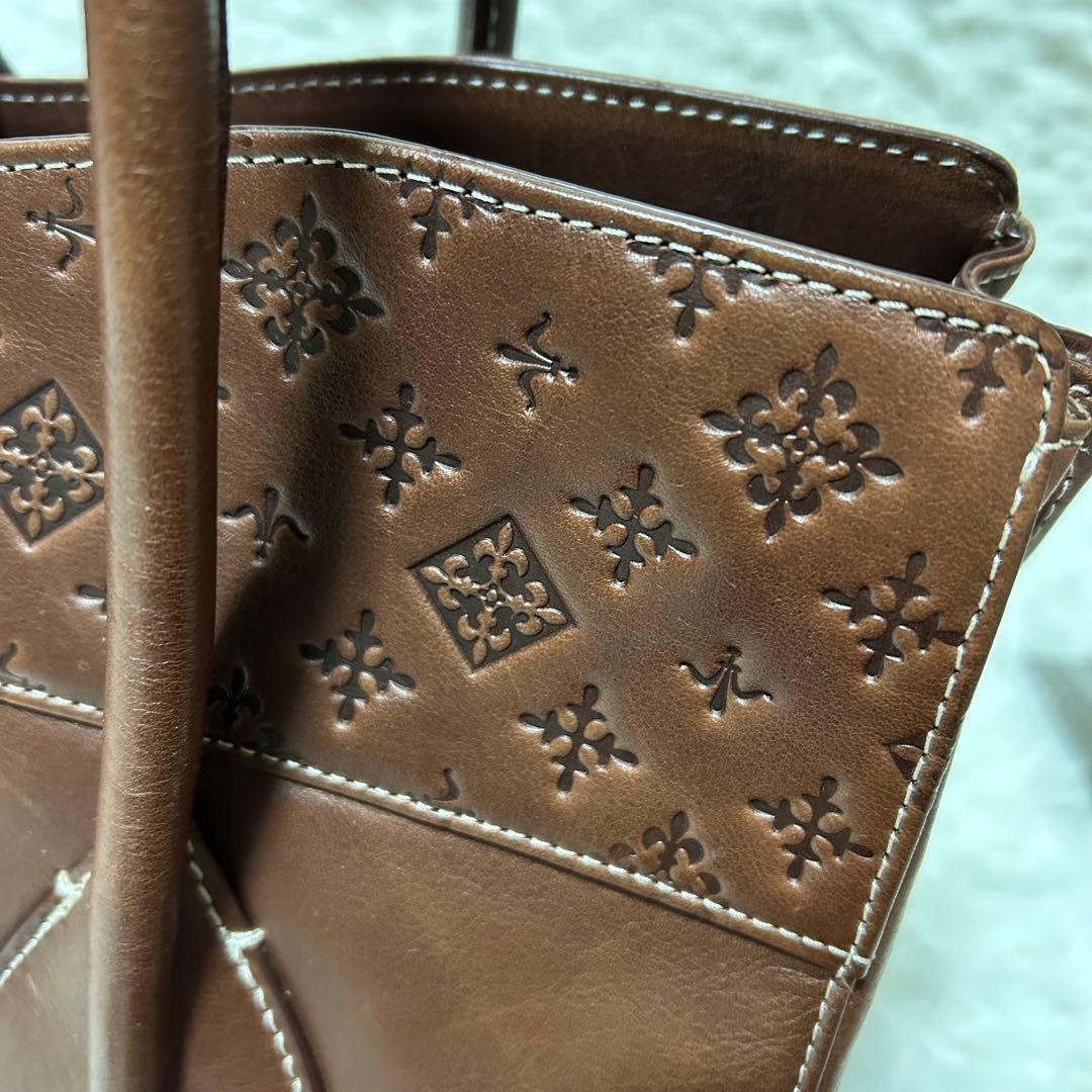 【美品】希少！袋付き ラシット 型押し アナグラム レザー A4トートバッグ