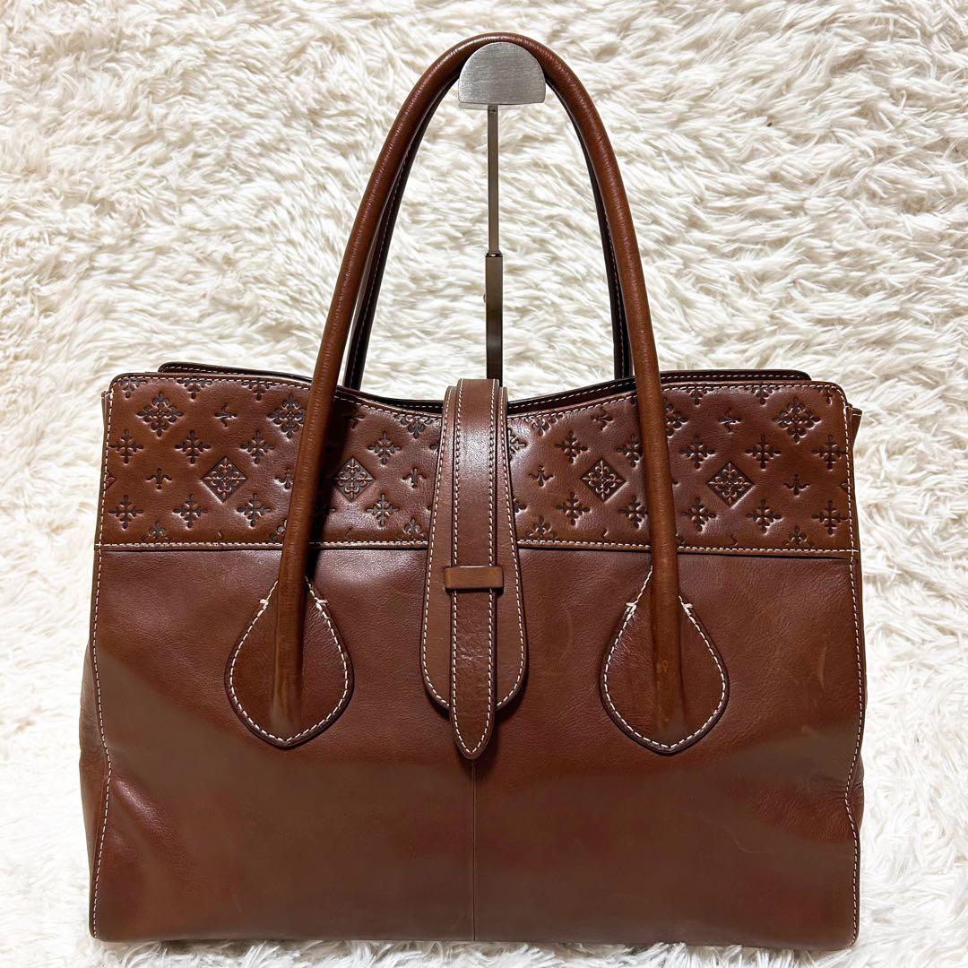 【美品】希少！袋付き ラシット 型押し アナグラム レザー A4トートバッグ