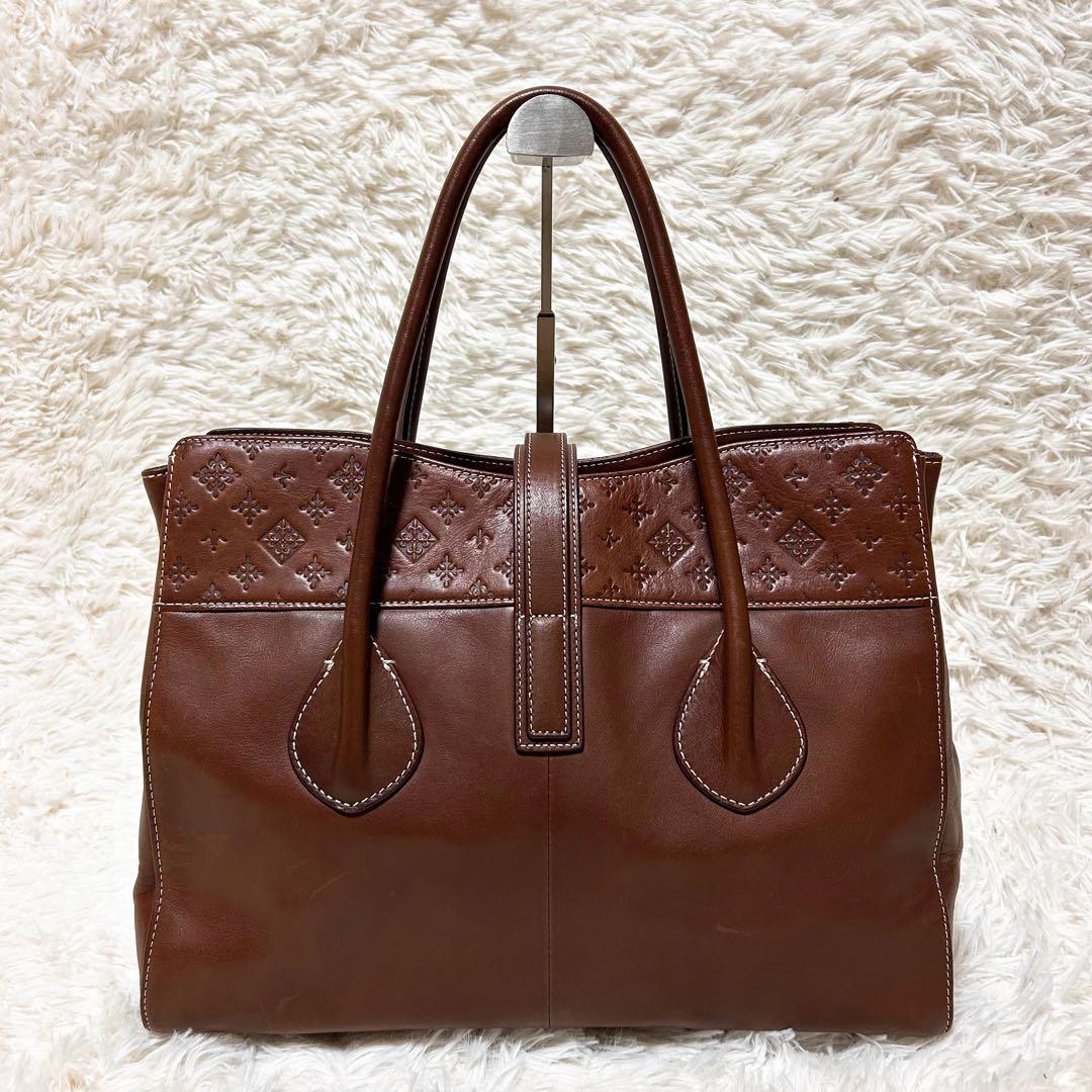 【美品】希少！袋付き ラシット 型押し アナグラム レザー A4トートバッグ