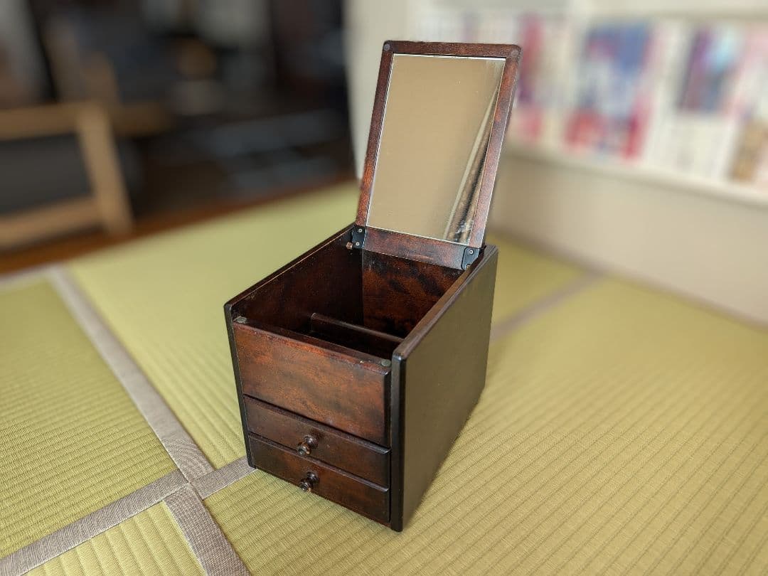 北海道民芸家具 ホクミン 小物入れ ミラー付き 鏡付き 化粧道具入れ 化粧品入れ