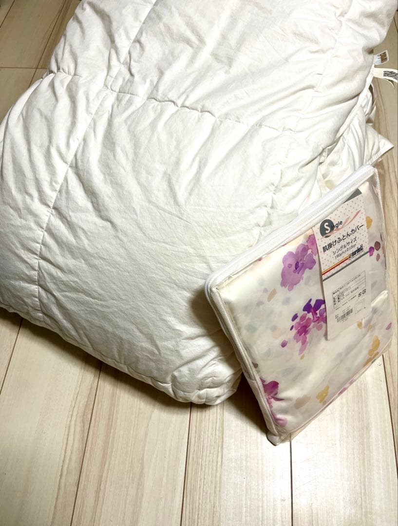 丸八真綿　肌掛け羽毛布団　シングルサイズ　0.5k 【未使用シーツカバー付き】