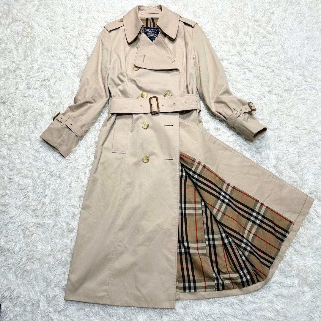 【美品】バーバリー トレンチコート メガチェック ベルト付き ベージュ 150
