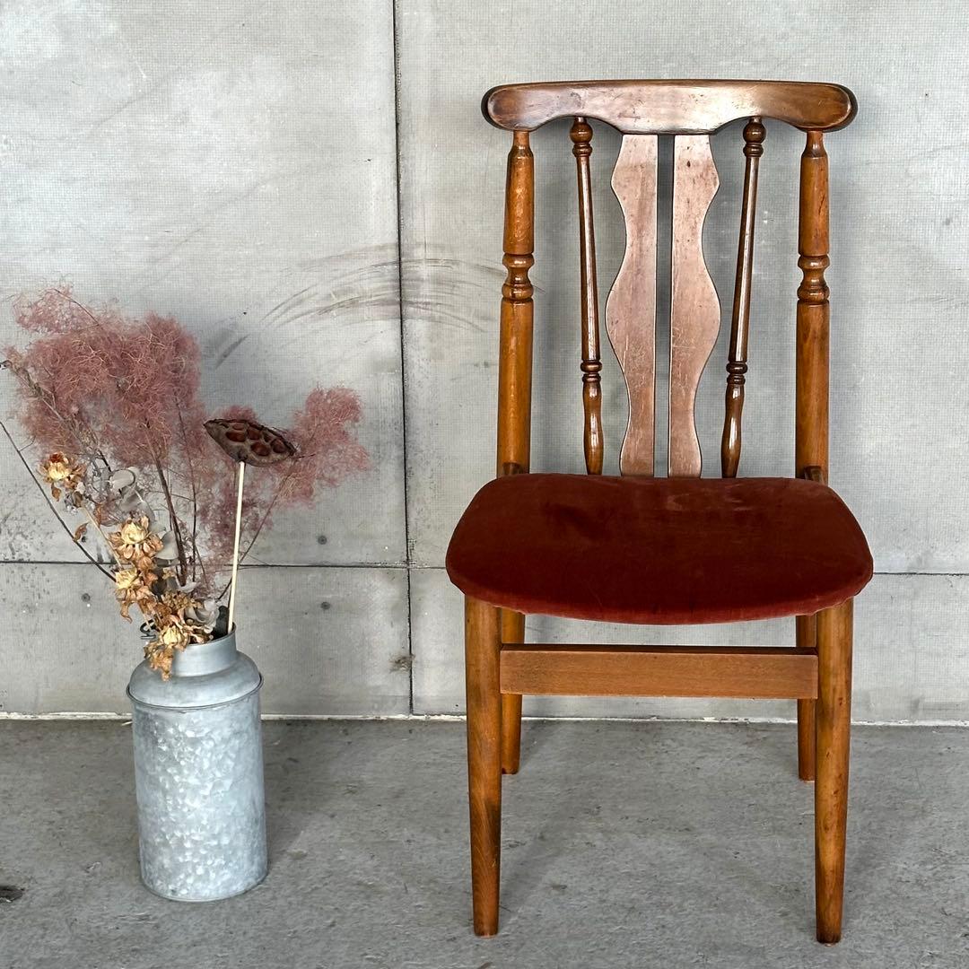 レトロ喫茶店風チェア ベロア座面 ウッドフレーム カフェスタイル インテリア椅子