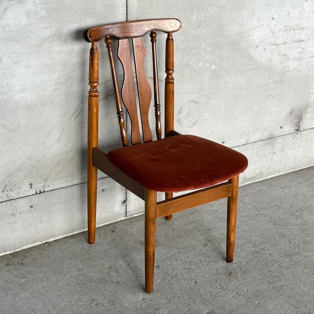 レトロ喫茶店風チェア ベロア座面 ウッドフレーム カフェスタイル インテリア椅子