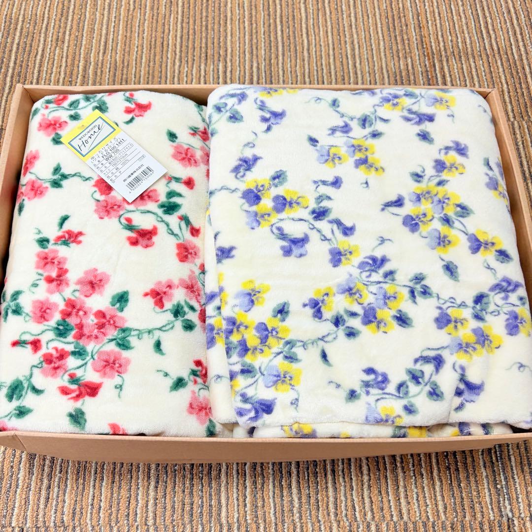  ウェッジウッド　ロングワイドサイズ綿毛布　花柄　2P ペア