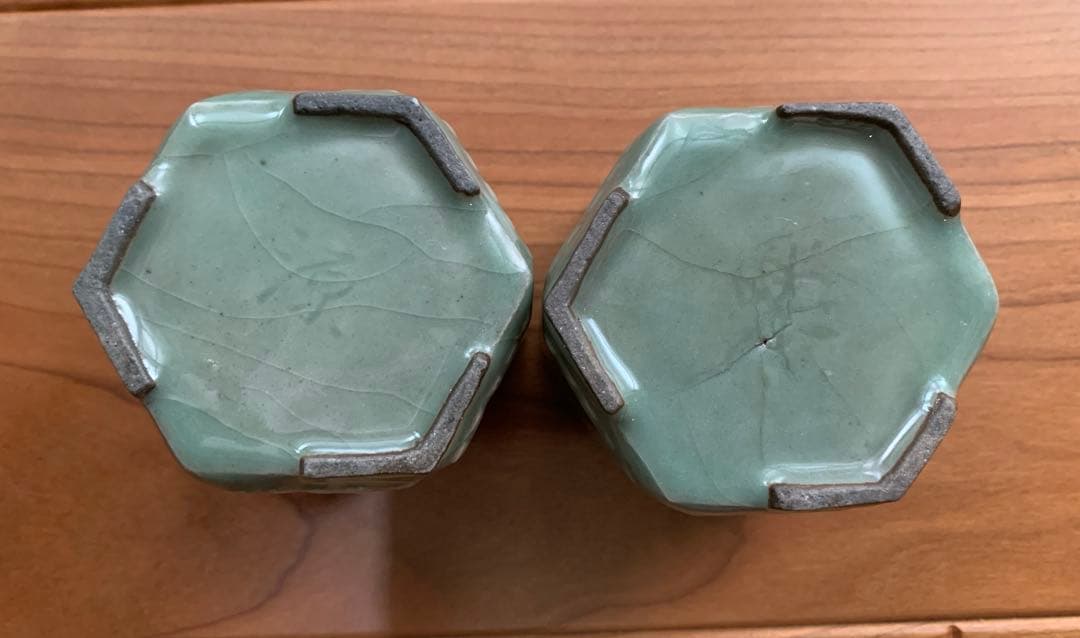 希少　六代　館林源右衛門　作　有田焼　青磁源氏香之図聞香炉　1対