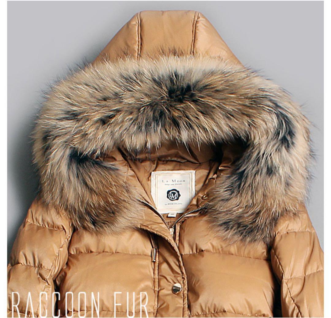 La MODE ファー付きダウンコート キャメル　44