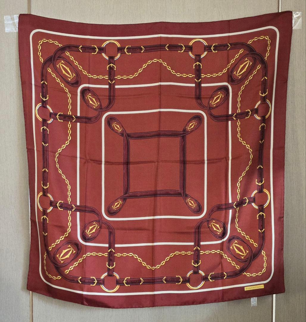 未使用　ヴィンテージ　Cartier　カルティエ　ベルト柄　シルクスカーフ