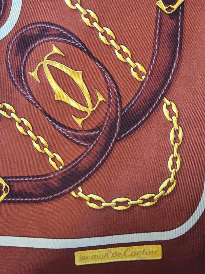 未使用　ヴィンテージ　Cartier　カルティエ　ベルト柄　シルクスカーフ