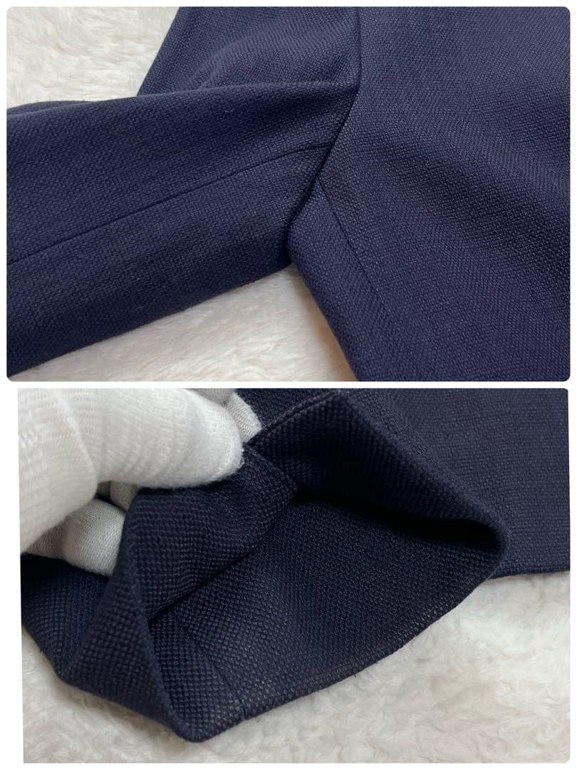 グリーンレーベルリラクシング　セットアップ　ノーカラー　パンツ　スーツ　ネイビー