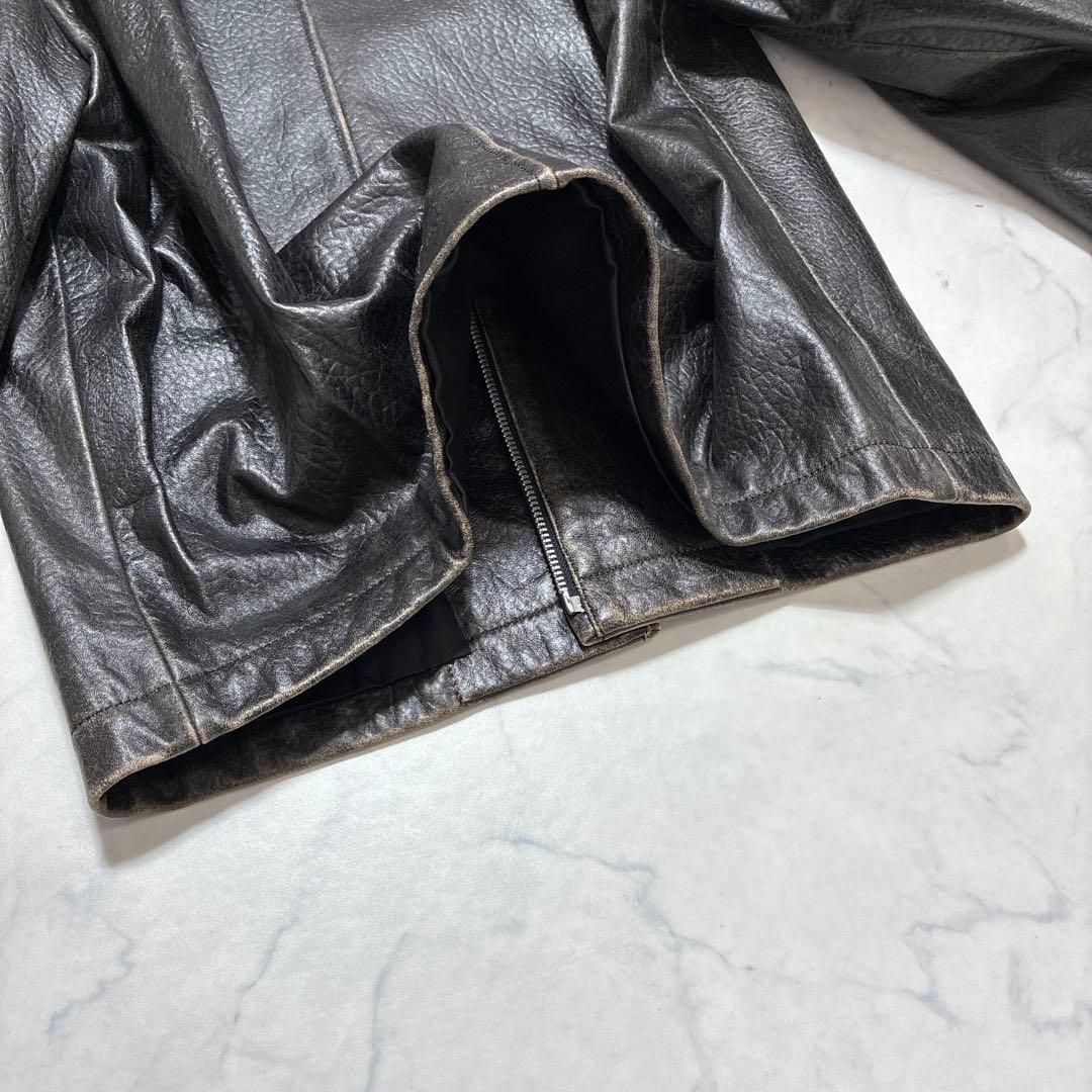 美品✨エイジング加工 シングル ライダースジャケット 羊革 ブラック XL 50
