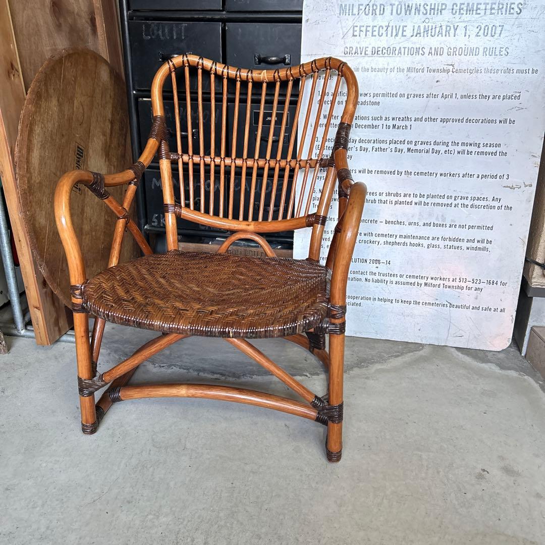 【希少】カザマ Kazama ヴィンテージ ラタン アームレスト付チェア