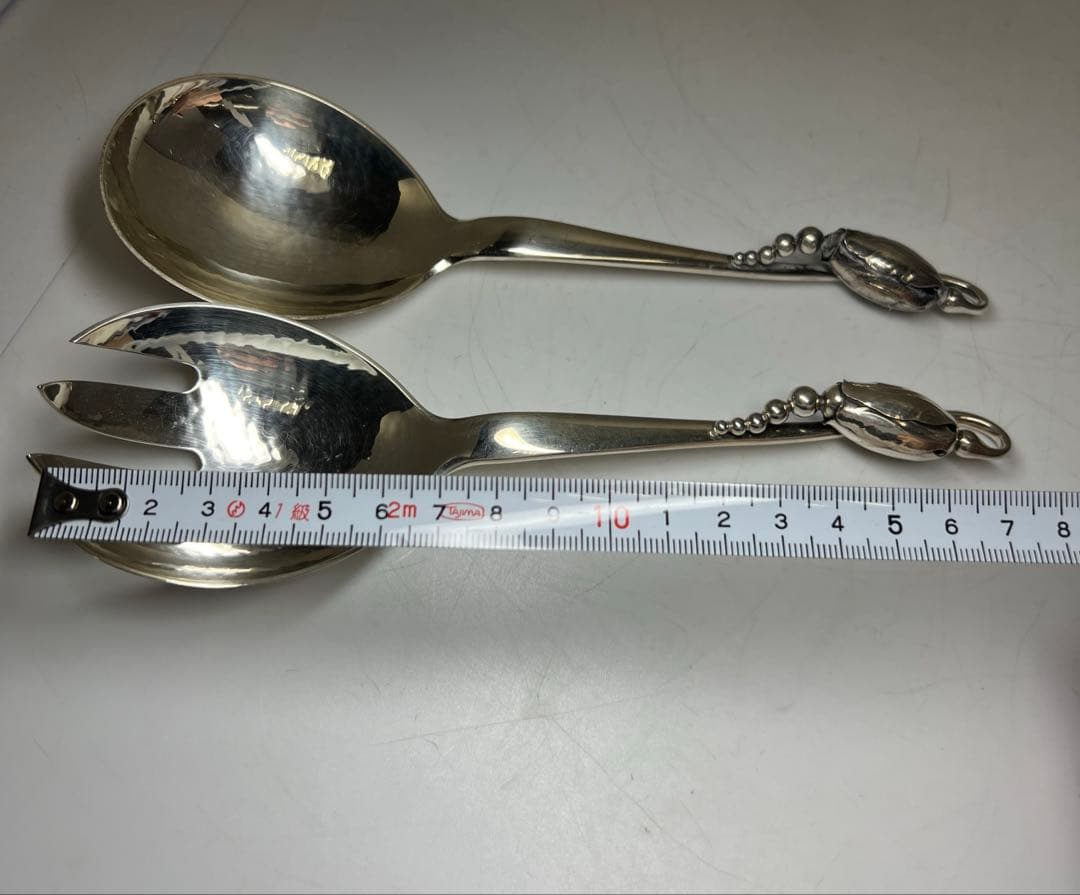 ジョージジェンセン激レアサービングスプーン、フォークセット　164g 共袋付