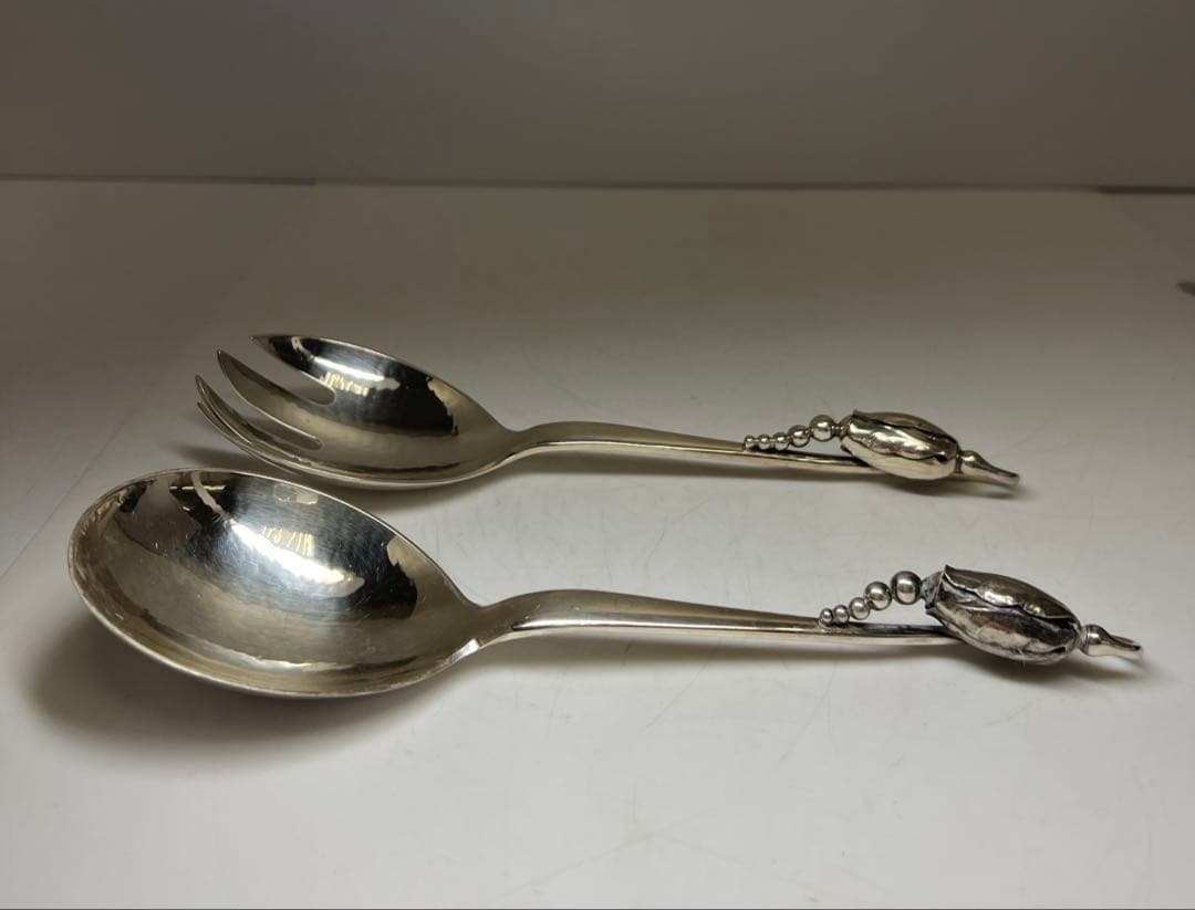 ジョージジェンセン激レアサービングスプーン、フォークセット　164g 共袋付