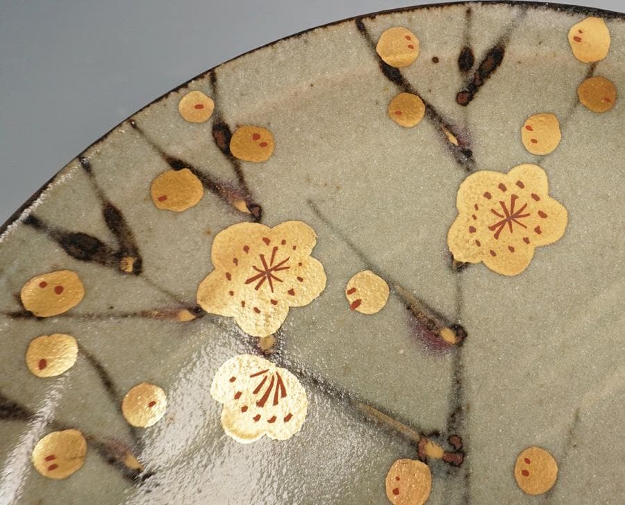 人間国宝 加藤卓男 幸兵衛窯 金彩梅花文高台鉢 共箱