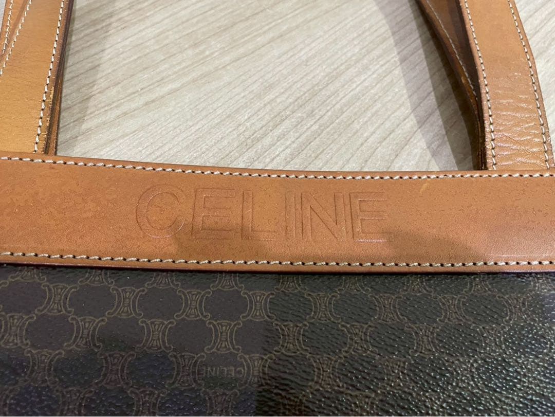 CELINE ハンドバッグロゴ刻印 レザー PVC マカダム柄 トートバッグ