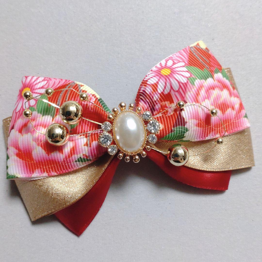 確認　ヘアゴム　リボン　1176　和柄　花　赤