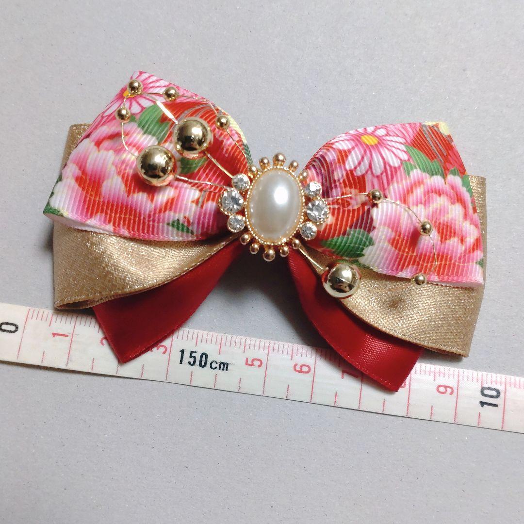 確認　ヘアゴム　リボン　1176　和柄　花　赤