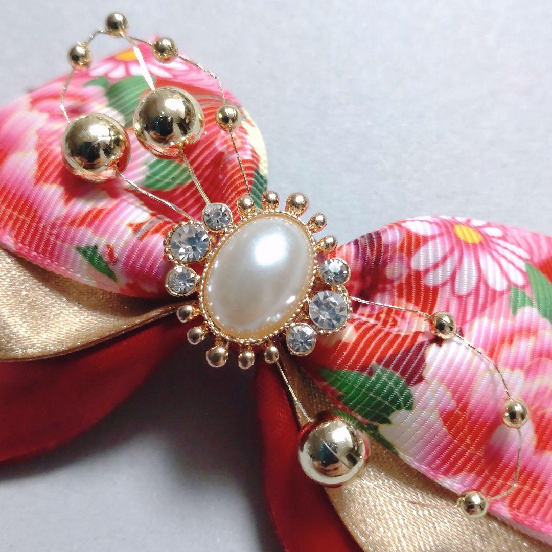 確認　ヘアゴム　リボン　1176　和柄　花　赤