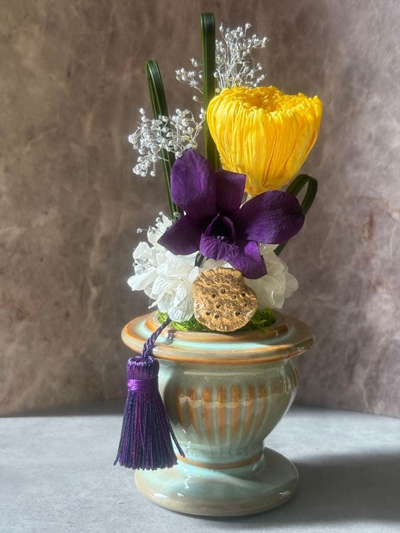 ガラスドーム仏花　プリザーブドフラワー仏花　お供え仏花 お盆　ギフト