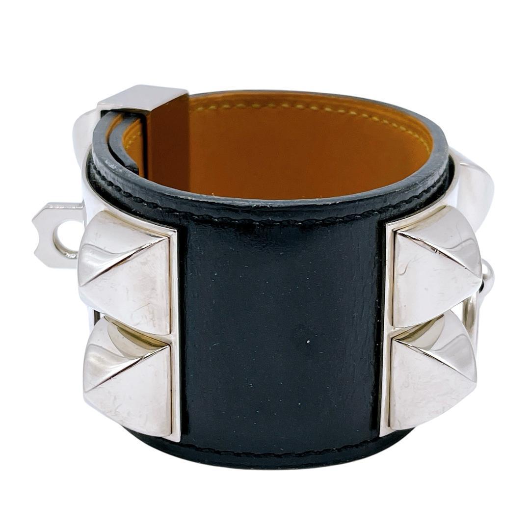 良品 エルメス コリエドシアン ブレスレット 黒 ブラック シルバー レディース