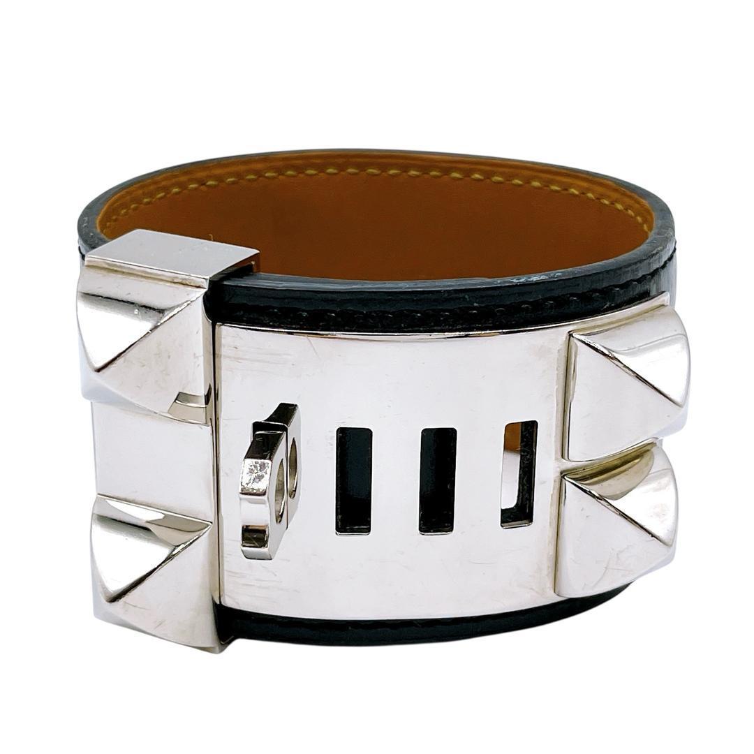 良品 エルメス コリエドシアン ブレスレット 黒 ブラック シルバー レディース