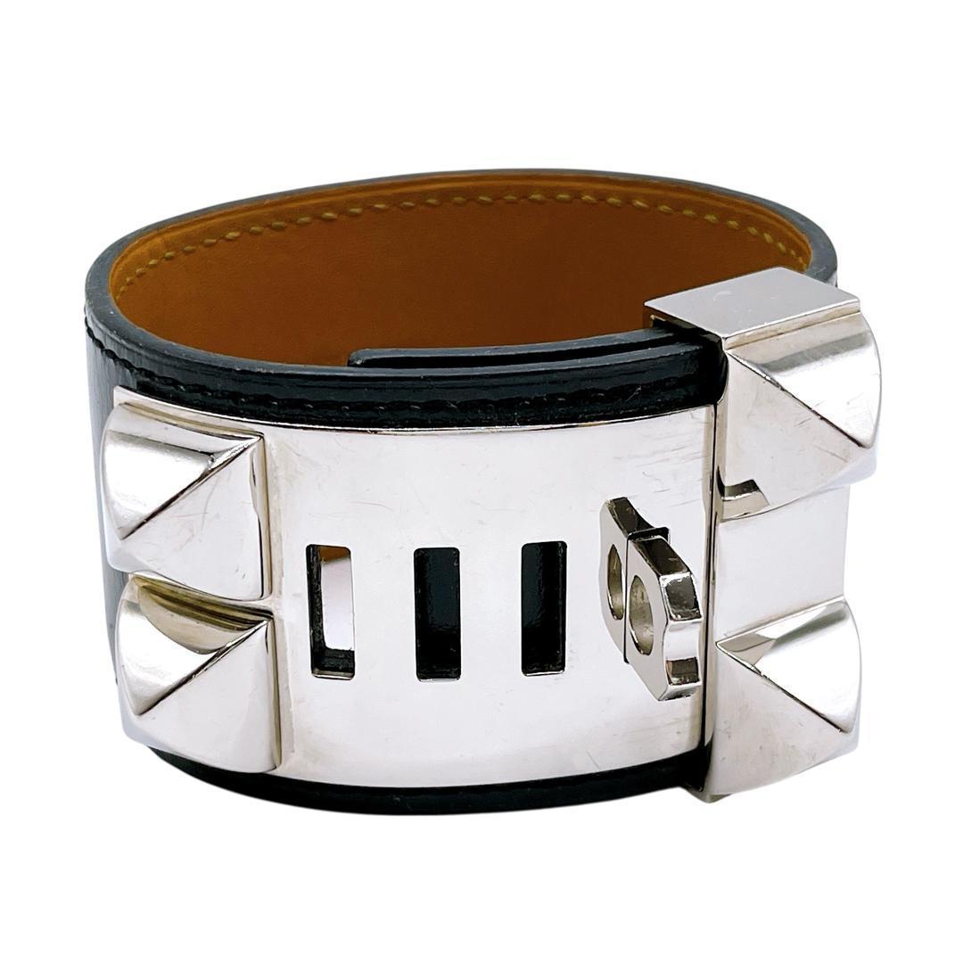 良品 エルメス コリエドシアン ブレスレット 黒 ブラック シルバー レディース